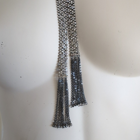 Rare! Ralph Lauren Petite Rhinestone Mesh Fringe Deco Flapper Necklace - Picture 3 of 5